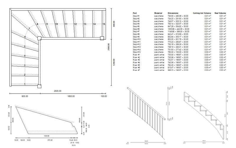 3D L-shaped stair calculator: Building materials calculator of a staircase  with 90° turn