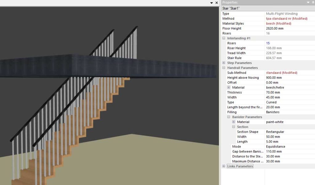 edit handrail parameters