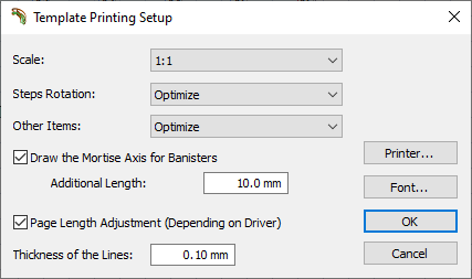 StairDesigner template printing setup