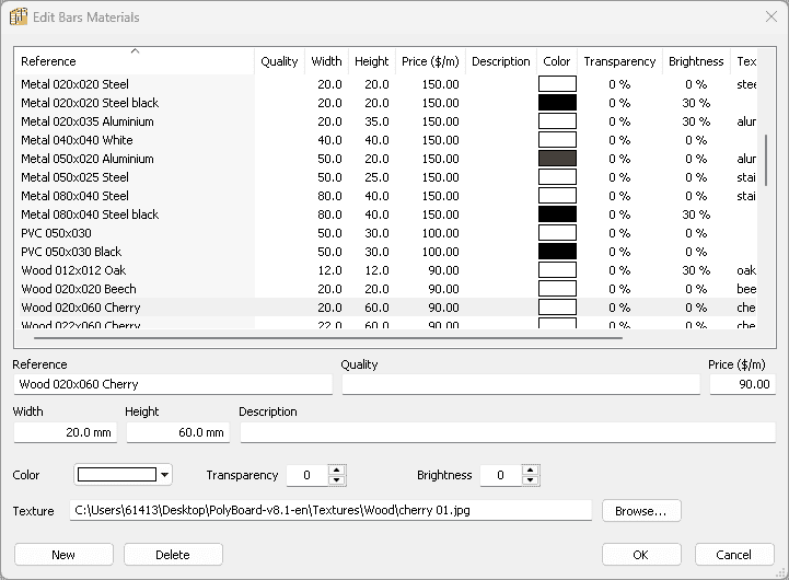 bars materials library