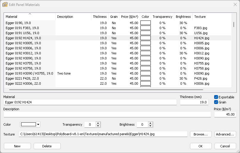 panel materials library