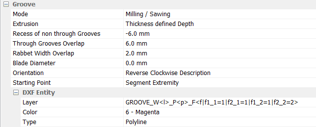 polyboard dxf post processor groove settings