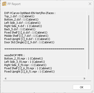 post processor report with output split by face