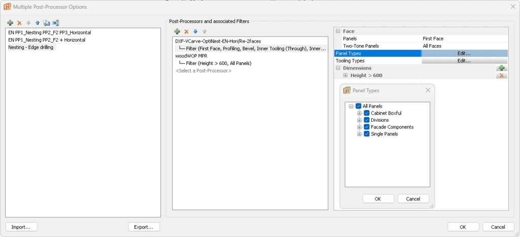 multiple post processor by panel type