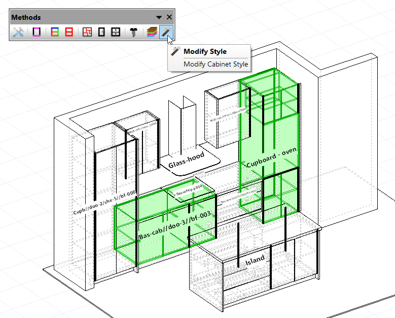 modify style feature with multiple cabinets selected