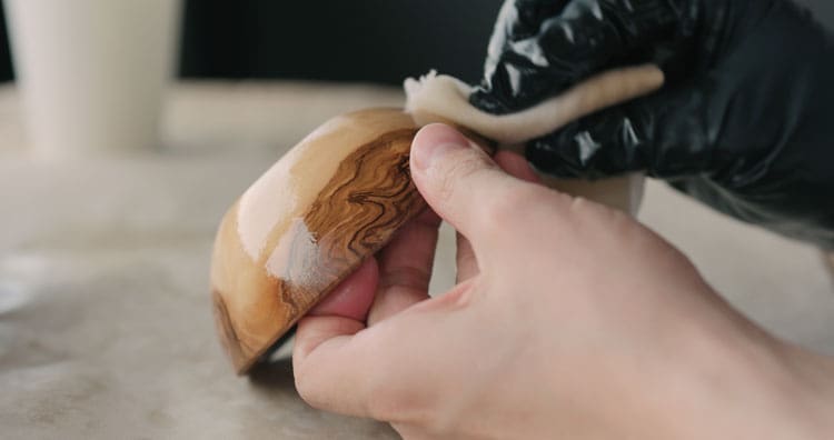Oil finish on a wooden bowl