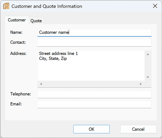 customer contact information for quote