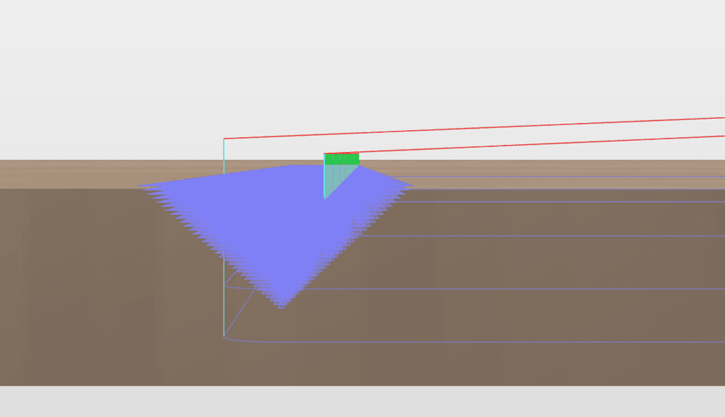 An image of a chamfer toolpath’s intended cutting path