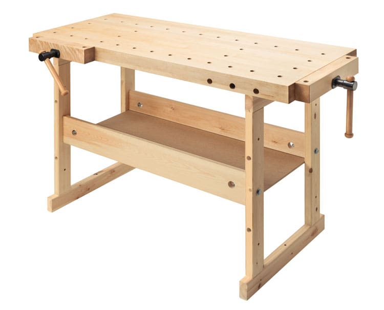 Wooden bench with vises