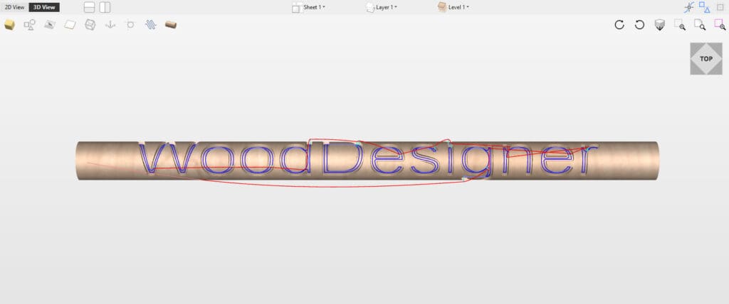 VCarve Pro’s rotary CNC design preview applied to curved surface